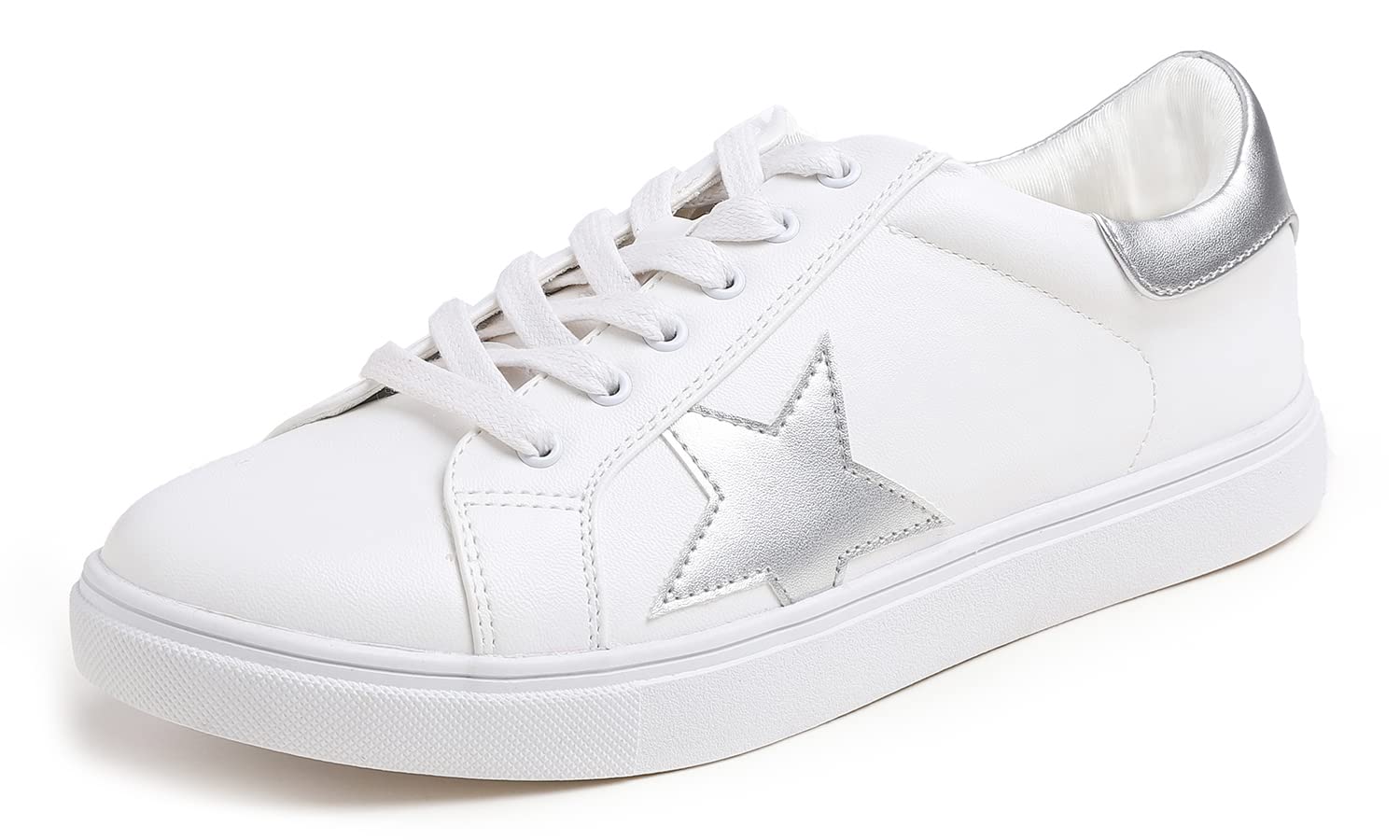 Feversole Women's Featured PU Leather Lace-Up Sneakers, Star Lace Up Sneakers in
