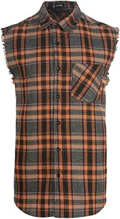 Sleeveless Plaid Front Shirt for Men,Cowboy Button Down Shirts