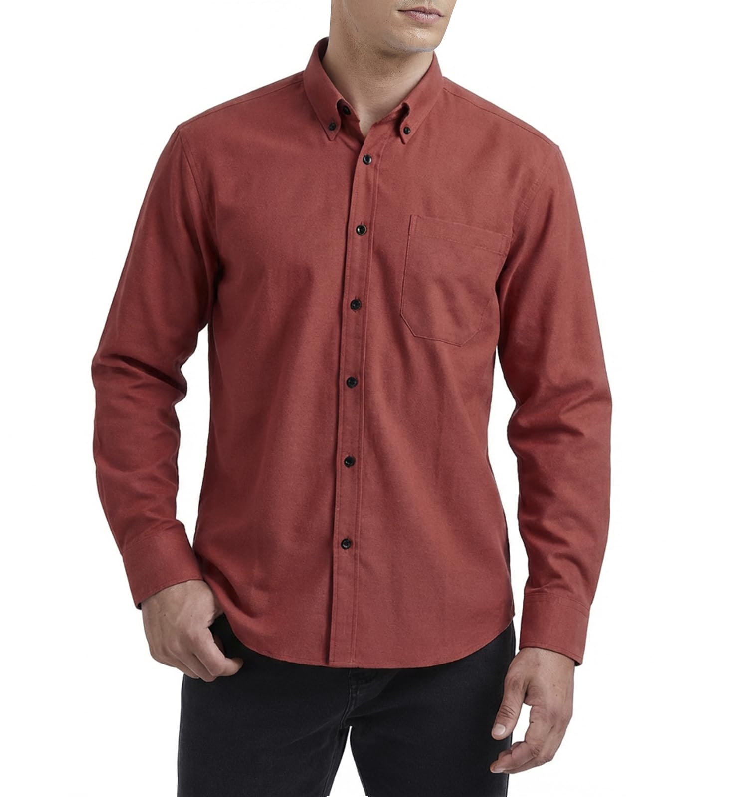 HISDERN Men's Shirt Long Sleeve Oxford Casual Casual Cotton Shirts with Pocket R
