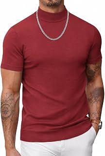 COOFANDY Men's Knitted T Shirt Turtleneck Short Sleeve Slim Fit Slim Fit Casual Elegant Style