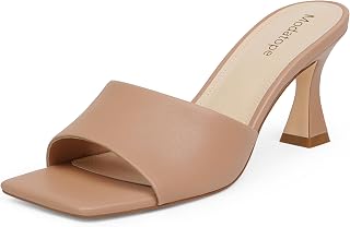 Modatope Women's Heeled Sandals Open Square Toe Heels Chunky Block Heel Slip On Sandals for Women