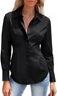 Women's Button Down Shirts Collared Fitted Dress Shirts Long Sleeve Wrinkle Free Blouse Formal Office Work Tunic Tops