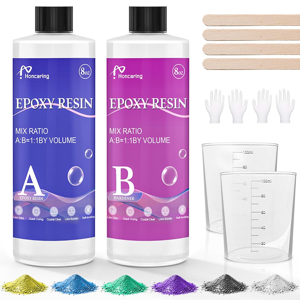 Honcaring 16OZ Epoxy Resin Kit, Crystal Clear Fast Curing Formula | Beginner-fri