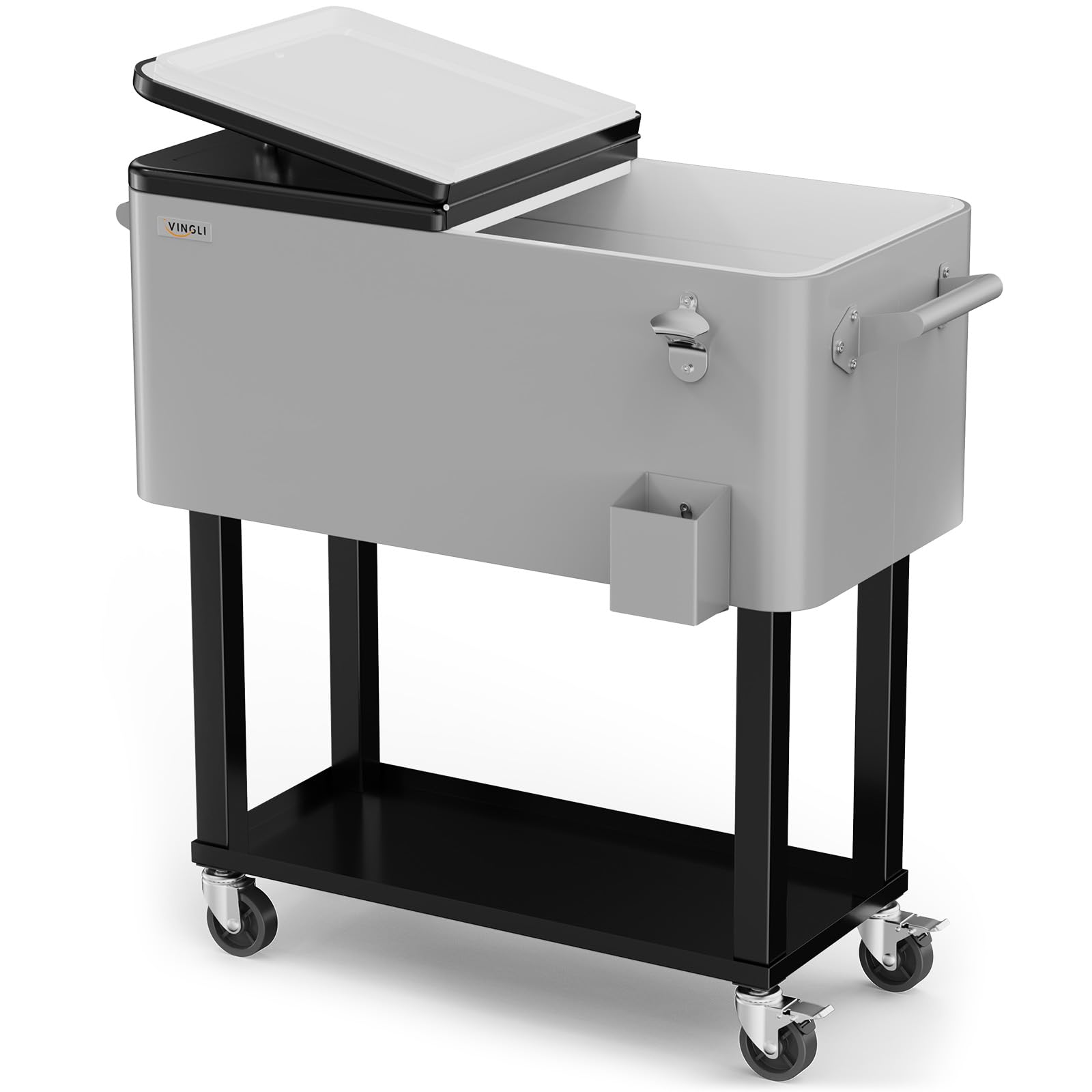 VINGLI 80 Quart Rolling Ice Chest on Wheels, Portable Patio Party Bar Drink Cool