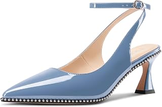 NobleOnly Zapatos de vestir para mujer, con correa de tobillo, puntera puntiaguda, tacón de gatito, zapatos de vestir de 2.6 pulgadas