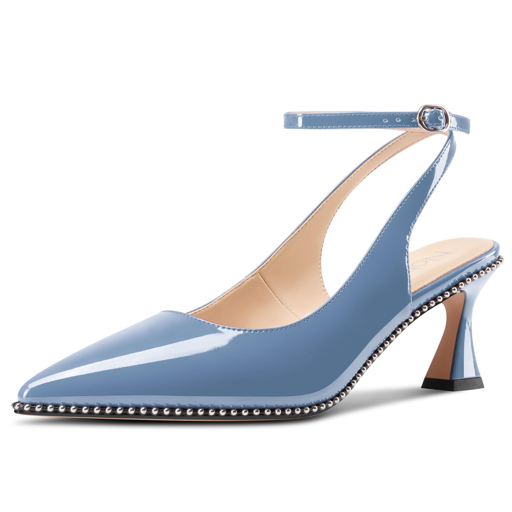 NobleOnly Zapatos de vestir para mujer, con correa de tobillo, puntera puntiagud