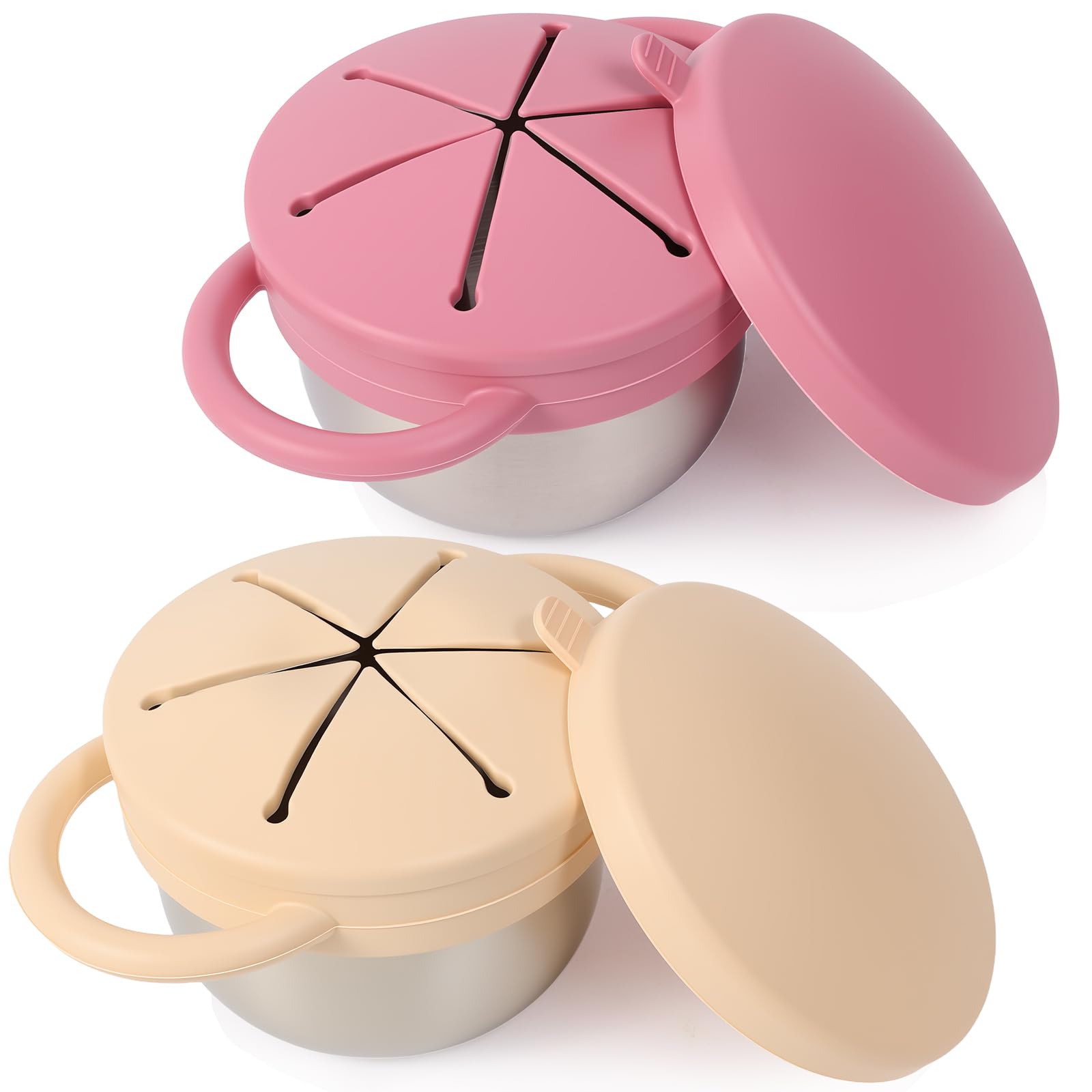 Solinfant 2 Pack Stainless Steel Spill Proof Snack Cup for Baby Toddlers Kids, w