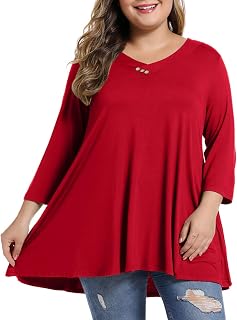 MONNURO Womens Plus Size Tops 3/4 Length Sleeve V Neck Tunic Shirts Blouse