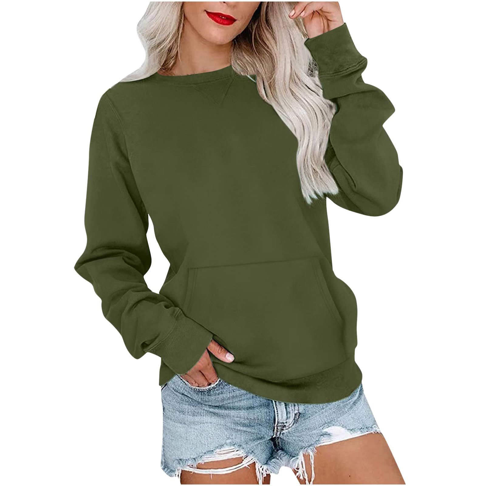 Women's No Hood Sweatshirt with Pocket Crewneck Pullover Shirts Casual Cute Fall