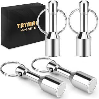 TRYMAG 4 PCS Magnet Key Chain Gold Testing Kit, Silver | Magnetic Key Holder Silver Tester for Jewelry Test Rare Earth Magnets Precious Metal Keychain Pocket Ring Small Neodymium