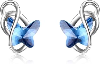 925 Sterling Silver Butterfly Stud Earrings with Crystals, Butterfly Jewellery Gifts for Women Girls