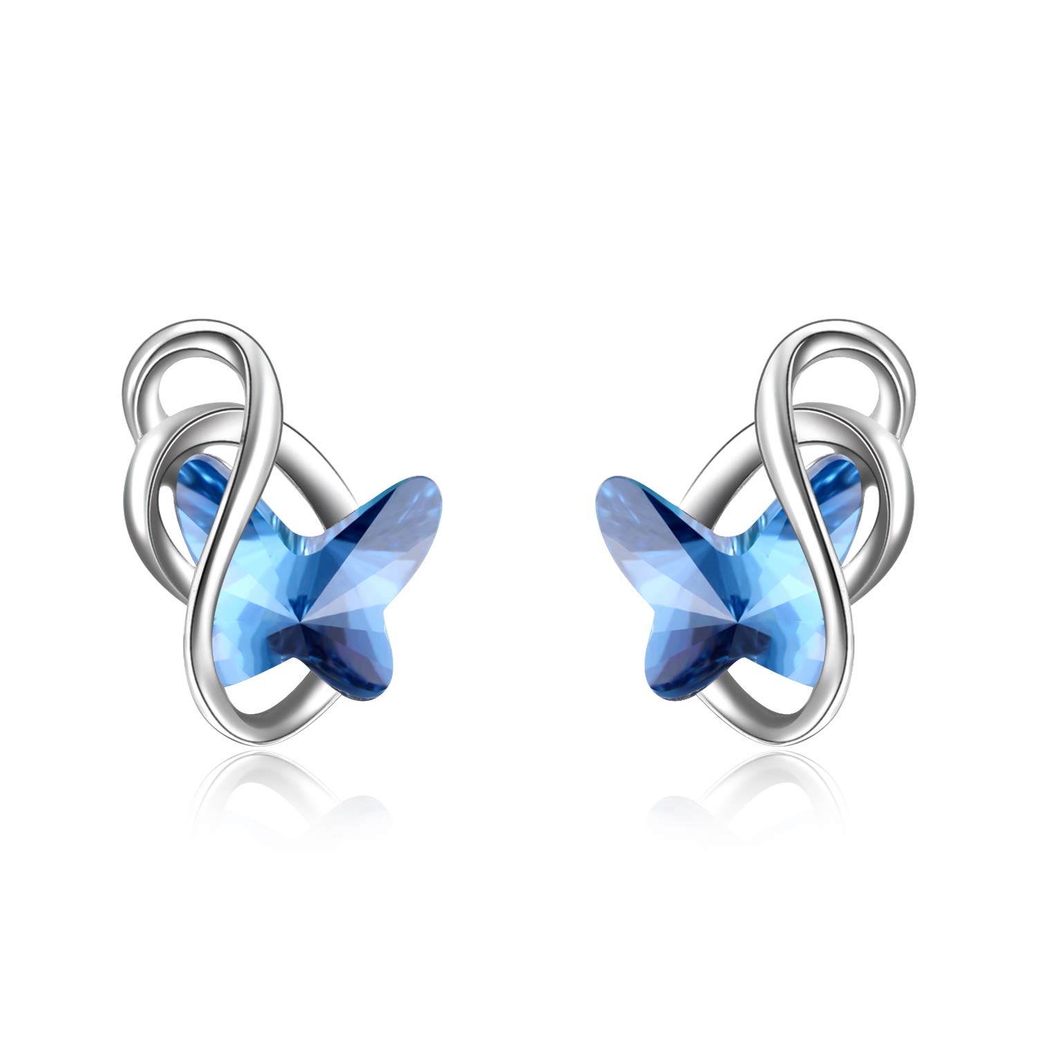 925 Sterling Silver Butterfly Stud Earrings with Crystals, Butterfly Jewellery G