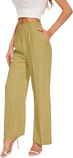 FUNYYZO Womens Wide Leg High Elastic Waist Back Work Trousers Long Straight Trousers