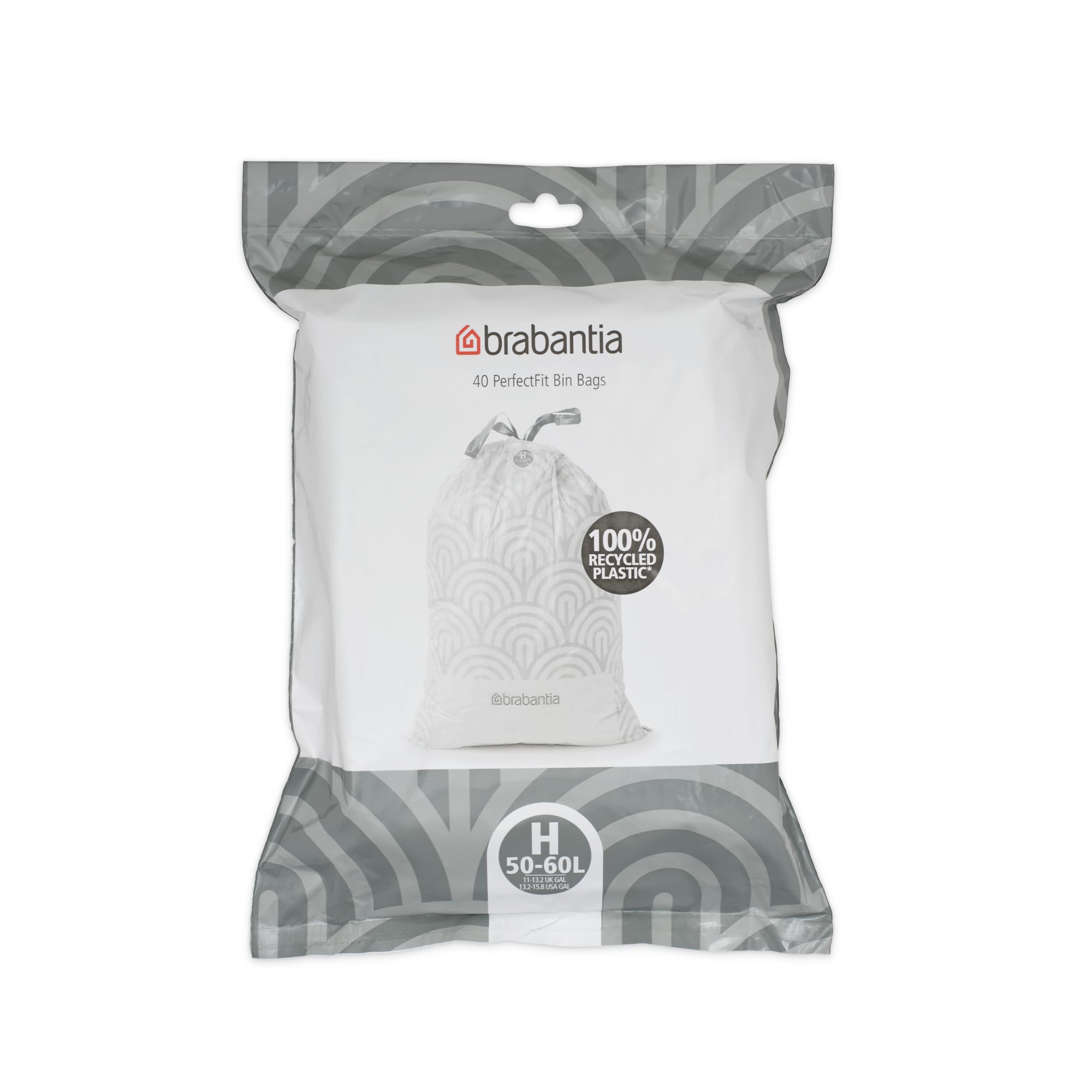 Brabantia PerfectFit Bin Liners, Tear-Resistant, Size H/50-60L (40 Bags) | Tie T
