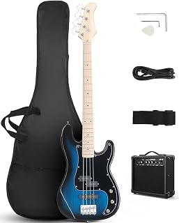 Ktaxon 4 String Bass Guitar, Full-Size Electric Bass Guitar Kit (Blue) | Includes 20W AMP, Portable Gip Bag, Premium Cable, Adjustable Guitar Strap, Picks and Wrench, Gift For Music Lover