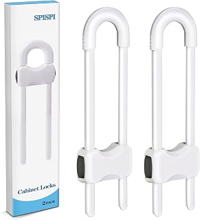 SPISPI Baby Proofing Cabinets,Cabinet Locks for Babies,White,Pack of 2 | U-Shaped Adjustable Sliding Child Proof Cabinet Locks for cabinets Latches and Drawers,Tool-free use for Cupboards,Fridge