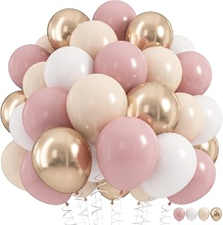 Dusty Pink Balloons, 60 Pcs Pink and White Balloon for Birthday Decorations | Light Pink Cream Sand White Champagne Gold Latex Balloon, Birthday Wedding Bridal Shower Party Mothers Day Anniversary Decor