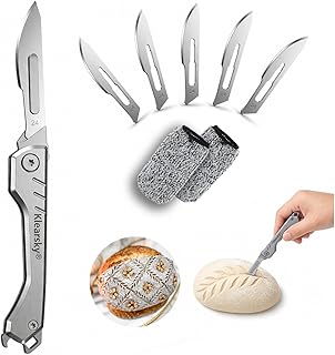 Étoressa Stainless Steel Bread Lame Dough Scoring Tool, | Premium Foldable Bread Knife, Extra 5 Replacement Blades Included, Safe Design & Textured Handle