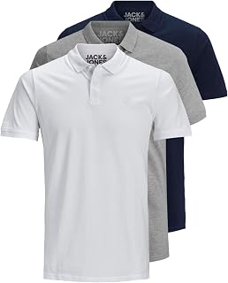Jack & Jones 12171776 Pack of 3 Men's Polo Shirts Slim Fit Short Sleeve Black White Blue Grey XS S M L XL XXL