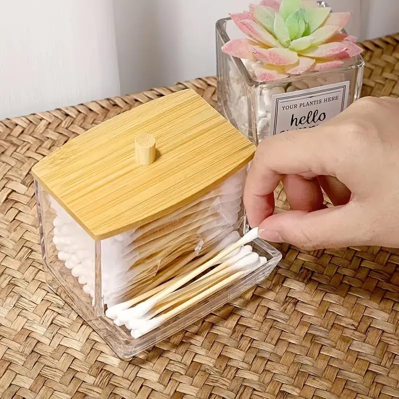 1pc Clear Cotton Swabs Storage Holder DispenserCotton Pads Holder With Lids, Bat