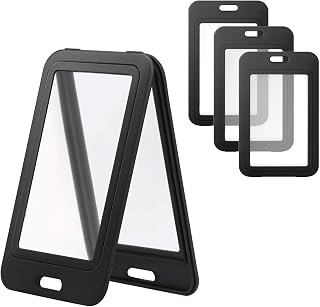 4 Pcs Vertical ID Badge Holder, Plastic Double Sided Visible Name Tag Holder, Waterproof ID Card Case for Office, School ID Credit Card (Black)