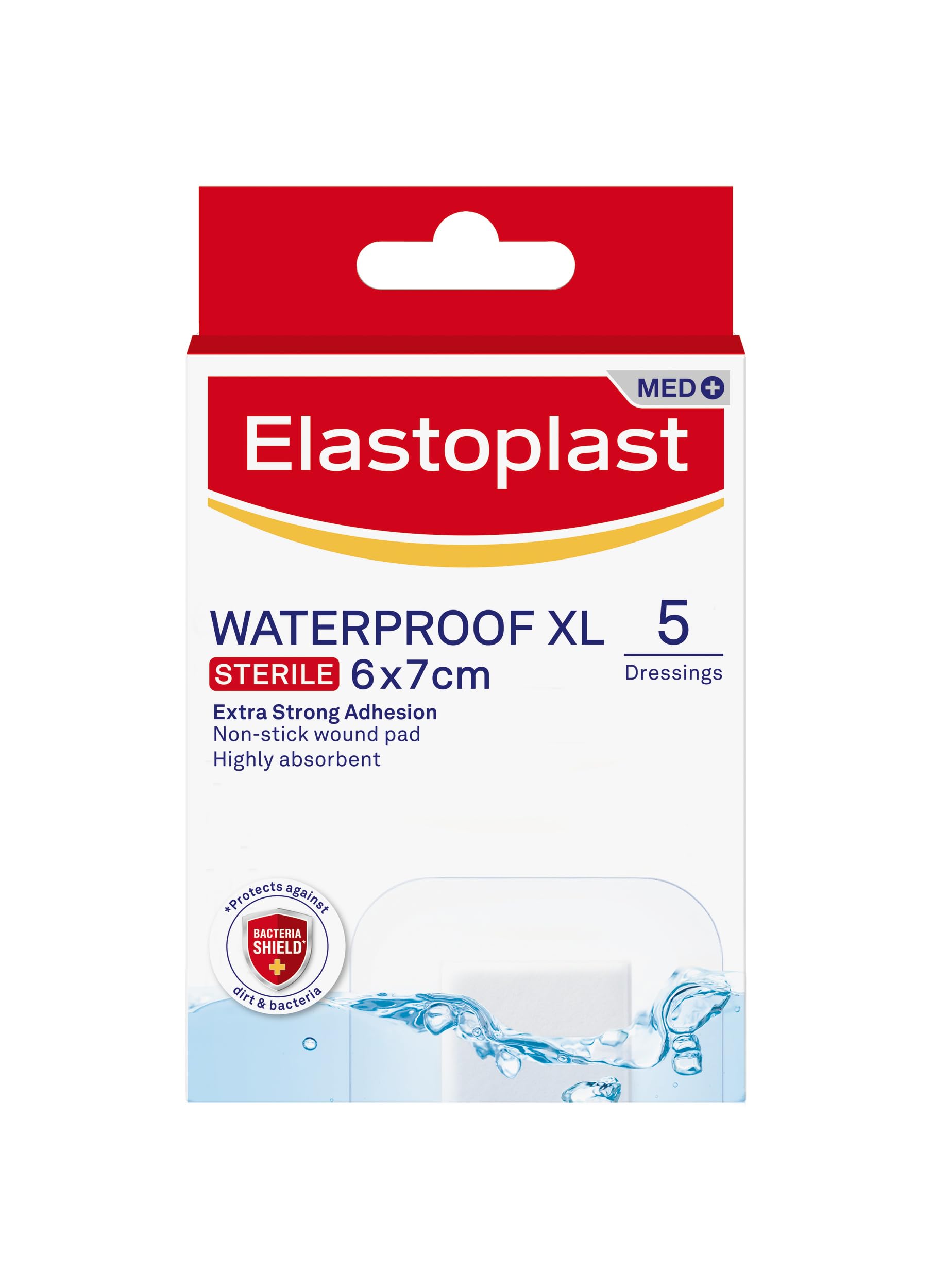 Elastoplast Med+ Waterproof XL Dressing, 5 Count | Waterproof Wound Dressings, H