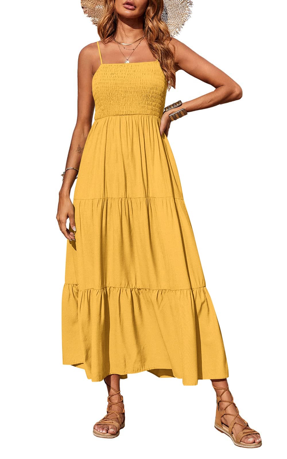 PRETTYGARDEN Women's Summer Long Dress Casual Boho Sleeveless Spaghetti Strap Sm