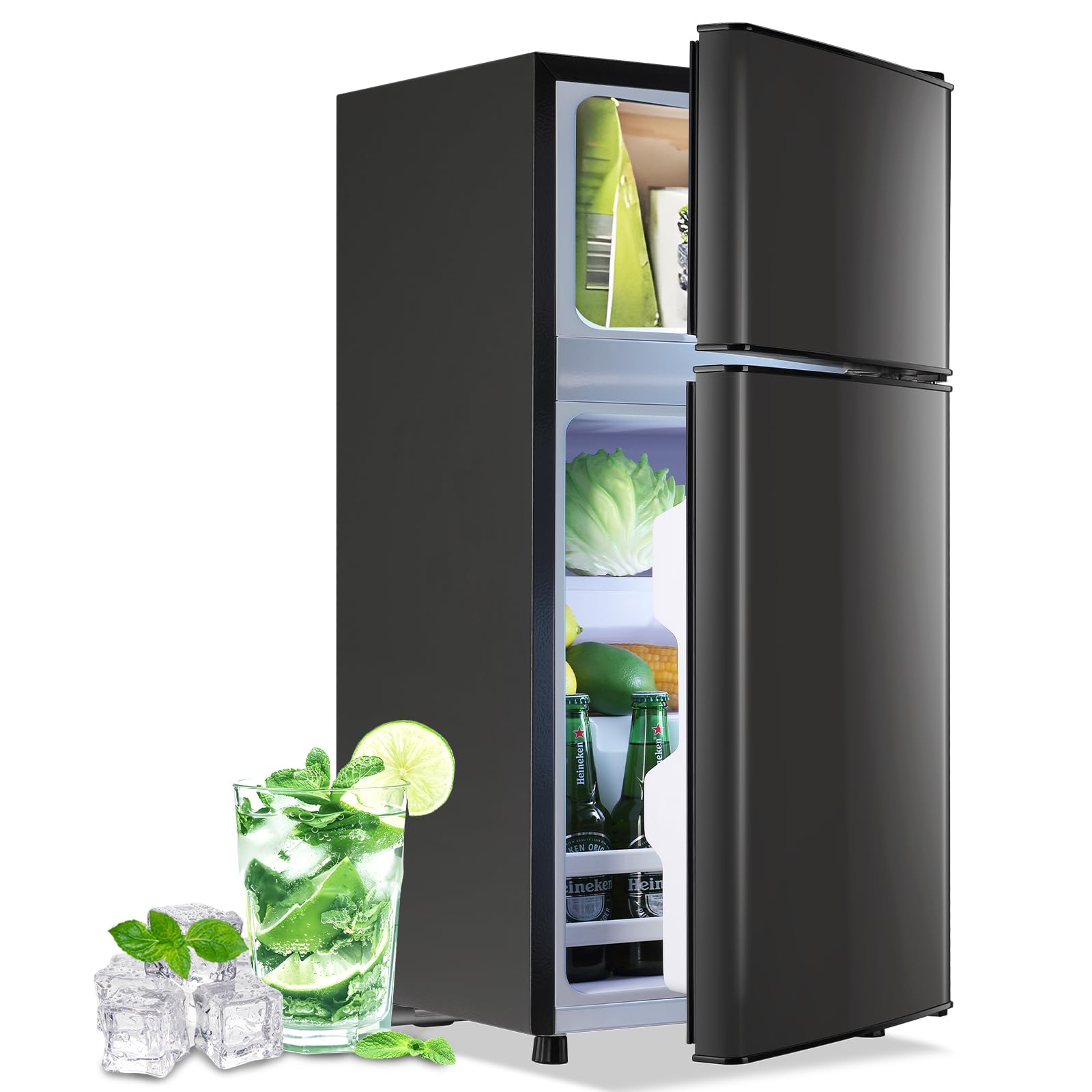 DEMULLER 2.4 Cu.Ft Small Refrigerator with Freezer Dorm Mini Fridge with Removab