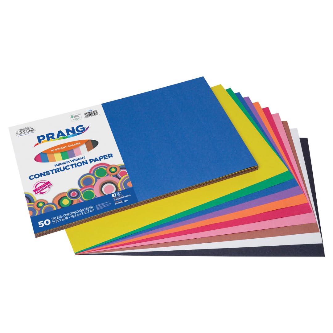 Prang (Formerly SunWorks) Construction Paper, 10 Assorted Colors, 12" x 18", 50 