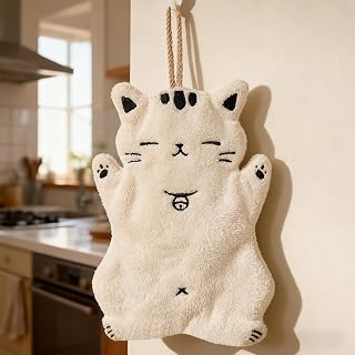 Cat Shaped Bath Towels,Coral Fleece Hanging Towel,Soft Hand Drying Towel-Cat A