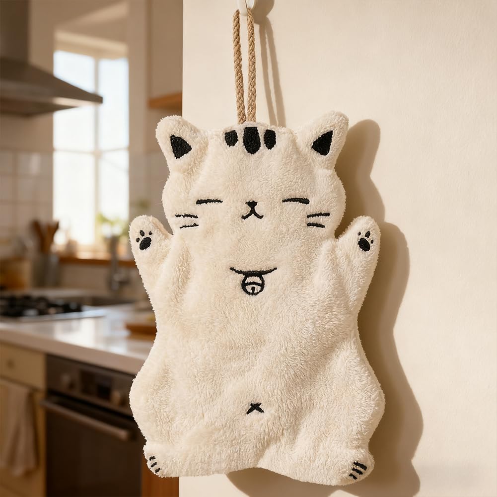 Cat Shaped Bath Towels,Coral Fleece Hanging Towel,Soft Hand Drying Towel-Cat A