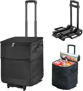 ZHJINGYU 60-Can/40L Rolling Cooler, 3-in-1 Insulated Cooler Bag, Adjustable Handle & Wheels, 40L Cooler Box with All Terrain Trolley, Leakproof for Picnic Camping Beach Fishing