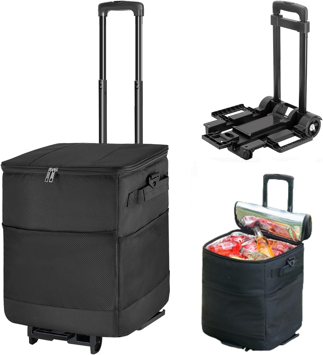 ZHJINGYU 60-Can/40L Rolling Cooler, 3-in-1 Insulated Cooler Bag, Adjustable Hand