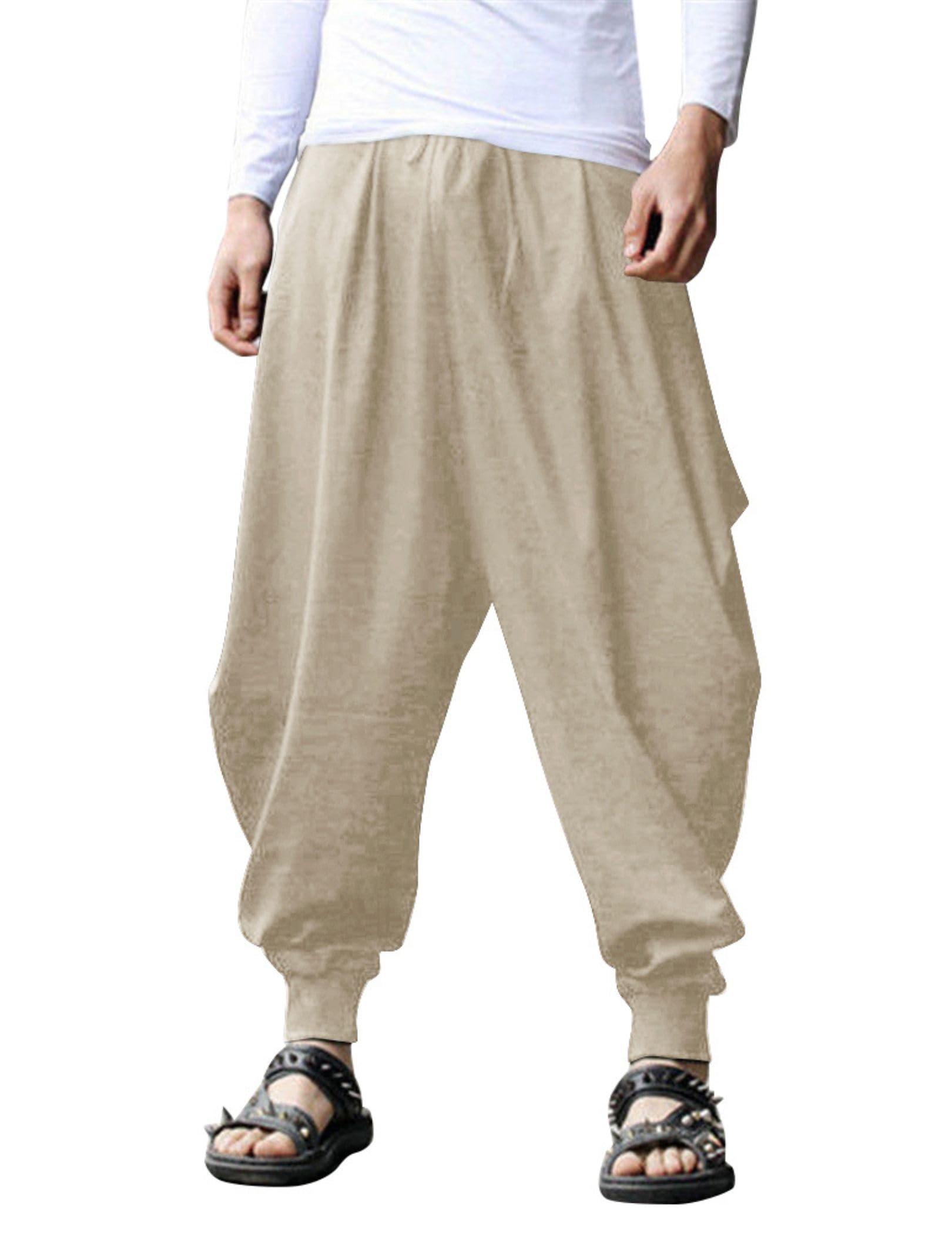 Coofandy Pantalones Estilo harén Hippie para Hombre, Holgados, de Lino, Estilo B
