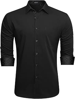 HISDERN Men's Shirt Long Sleeve Button Down Casual Shirts for Men Inner Contrast Formal Business Tuxedo Wedding Shirt