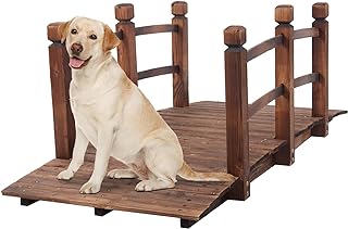 VINGLI 5 ft Garden Bridge, Classic Wooden Arch with Safety Rails Stained Finished Footbridge, Decorative Pond Landscaping, Backyard, Creek or Farm