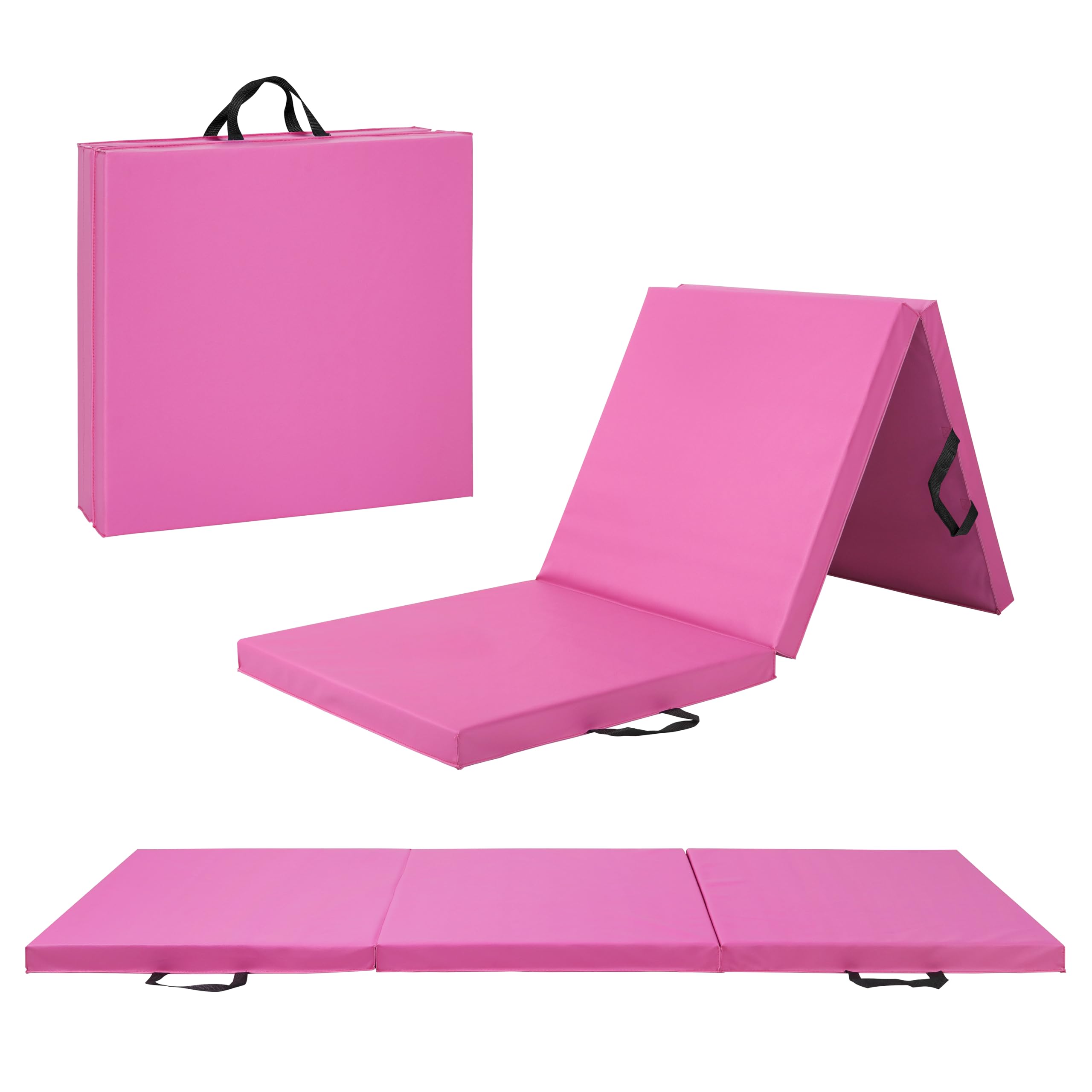 CAP Folding Exercise Mat, 2" Thick Workout Mat with Handles, 6'x2', Pink
