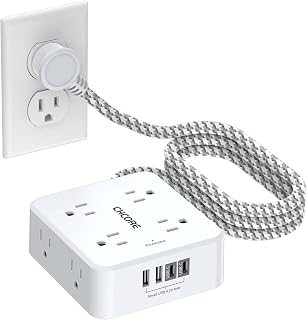 Surge Protector Power Strip - CHCORE 5Ft Braided Extension Cord with 8 Outlets with 4 USB (2 USB C) Charging Ports, Flat Plug Multi Plug Outlet Extender Charging Station for Home Office, ETL, White
