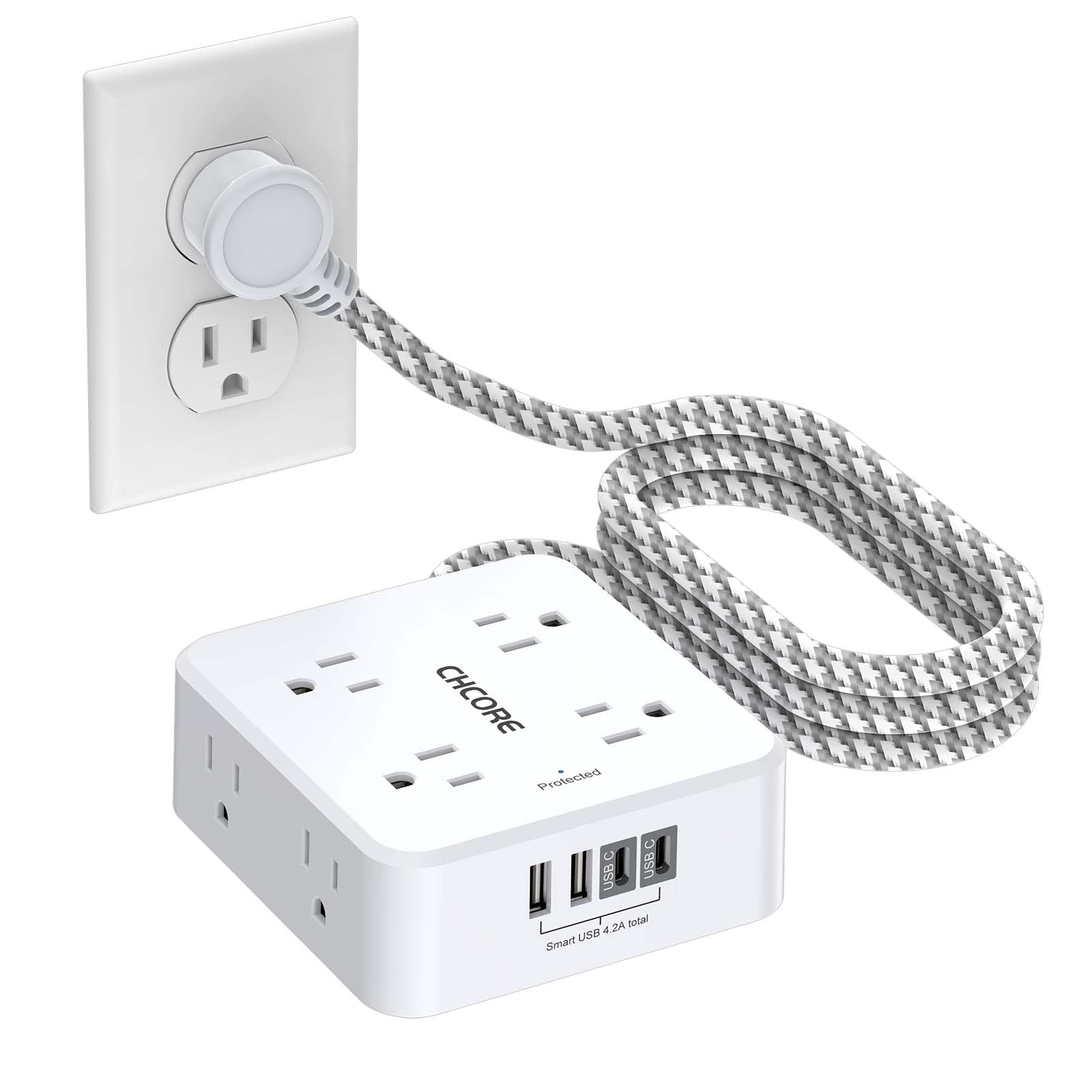 Surge Protector Power Strip - CHCORE 5Ft Braided Extension Cord with 8 Outlets w