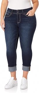 WallFlower Women's Juniors Instastretch Bling Luscious Curvy Mid-Rise Stretch Skinny Crops (Standard and Plus) Jeans