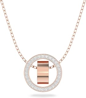 Swarovski Dextera Pendant Necklace with Double Circle Motif in Rose Gold Tone and White Crystal Pavé on a Rose Gold-Tone Finish Chain, Part of the Swarovski Dextera Collection