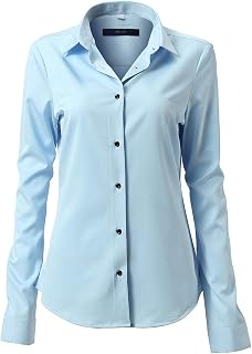 FLY HAWK Women's Basic Long Sleeve Shirt – Casual Blouse Button Closure Slim Fit Formal Elegant Bamboo Fibre – Shirt Shirt Ideal for Office/Work/Interview