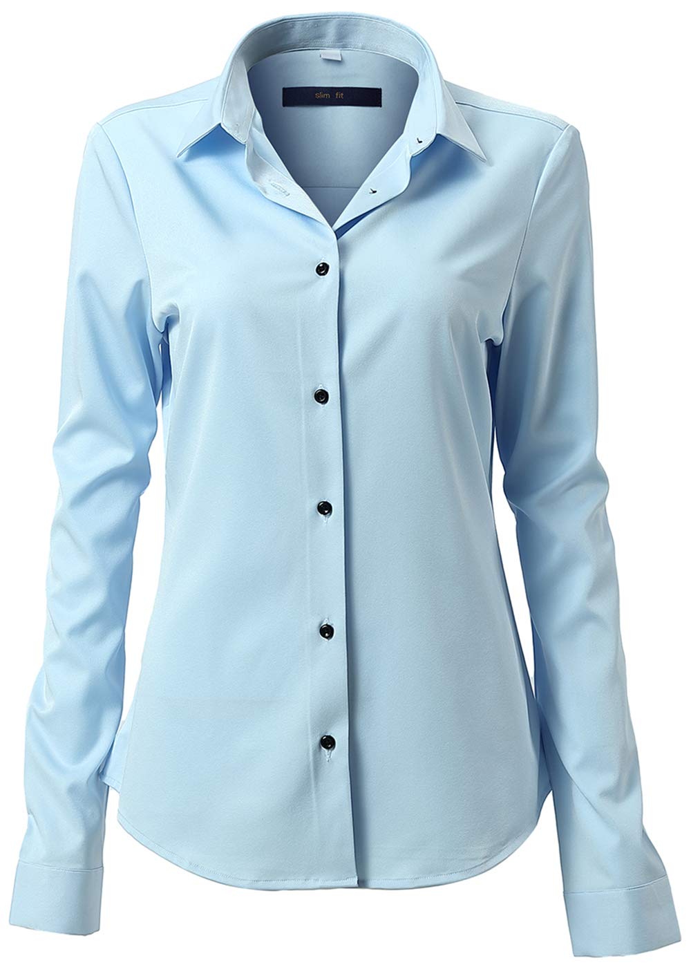 FLY HAWK Women's Basic Long Sleeve Shirt – Casual Blouse Button Closure Slim Fit