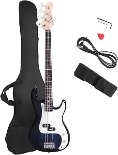 Glarry Electric Bass Guitar Full Size 4 String Rosewood Basswood Fire Style Exquisite Burning Bass (Dark Blue)