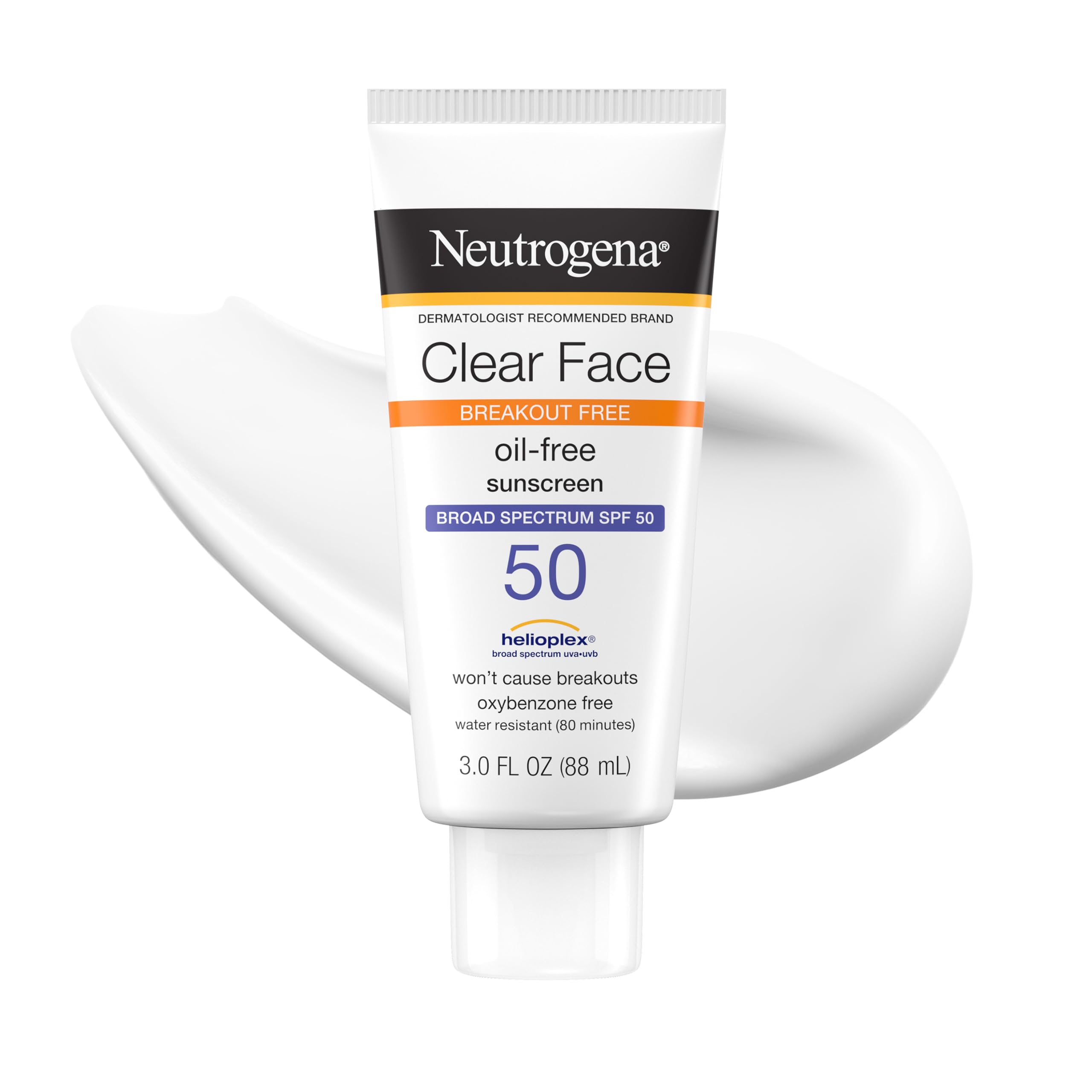 Neutrogena Clear Face Sunscreen Lotion SPF 50, 3 fl. oz | For Acne-Prone Skin, B