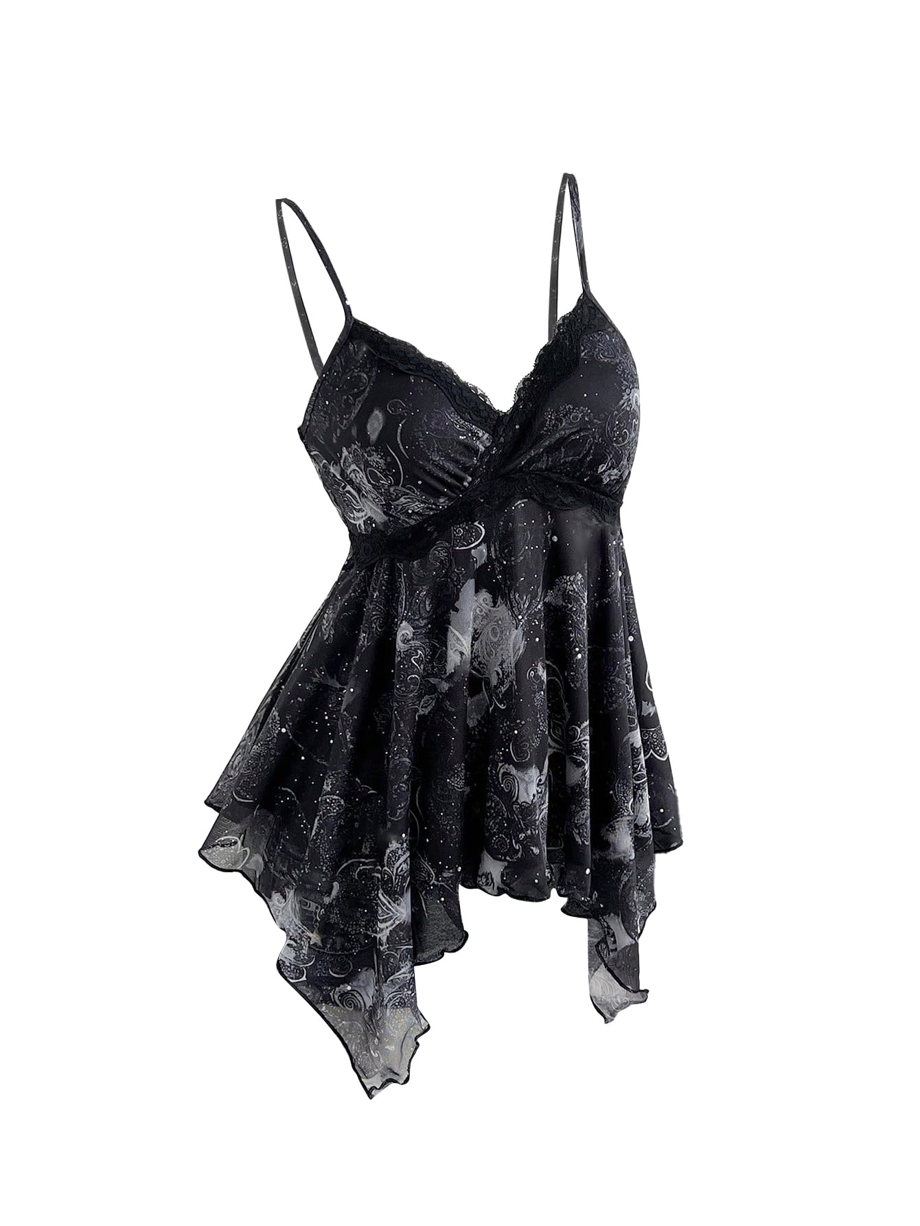 Verdusa Women's Y2K Tops Lace Sequin Ruffle Peplum Babydoll Going Out Shirt