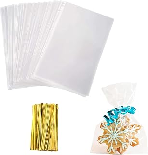 Yotelab Cellophane Treat Bags, 4x6 In Cellophane Bags With Ties, 100 Pcs | Clear Gift Wrap Bags, Small Treat Bags for Cookies, Candy, Desserts, Snacks and Party Favors