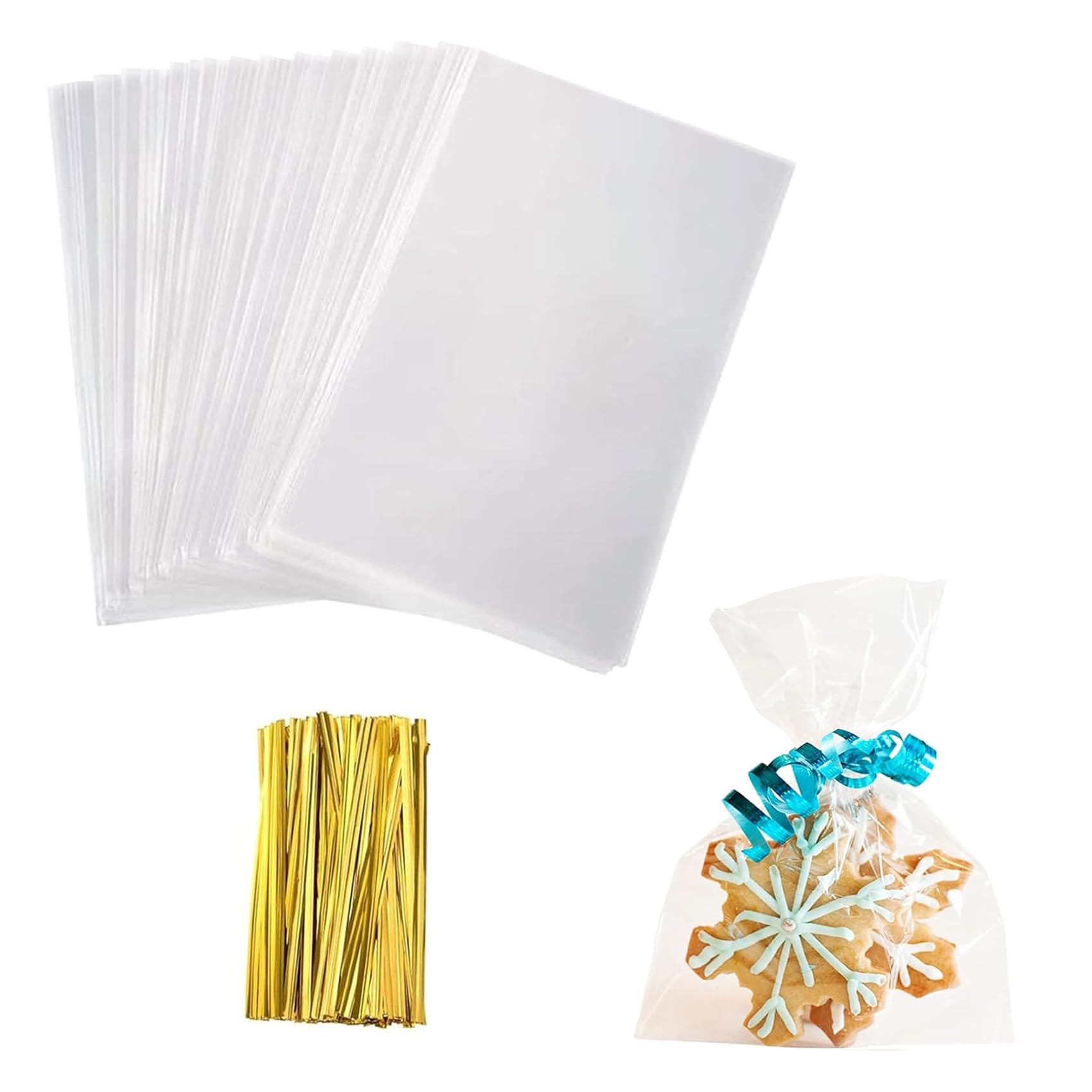Yotelab Cellophane Treat Bags, 4x6 In Cellophane Bags With Ties, 100 Pcs | Clear