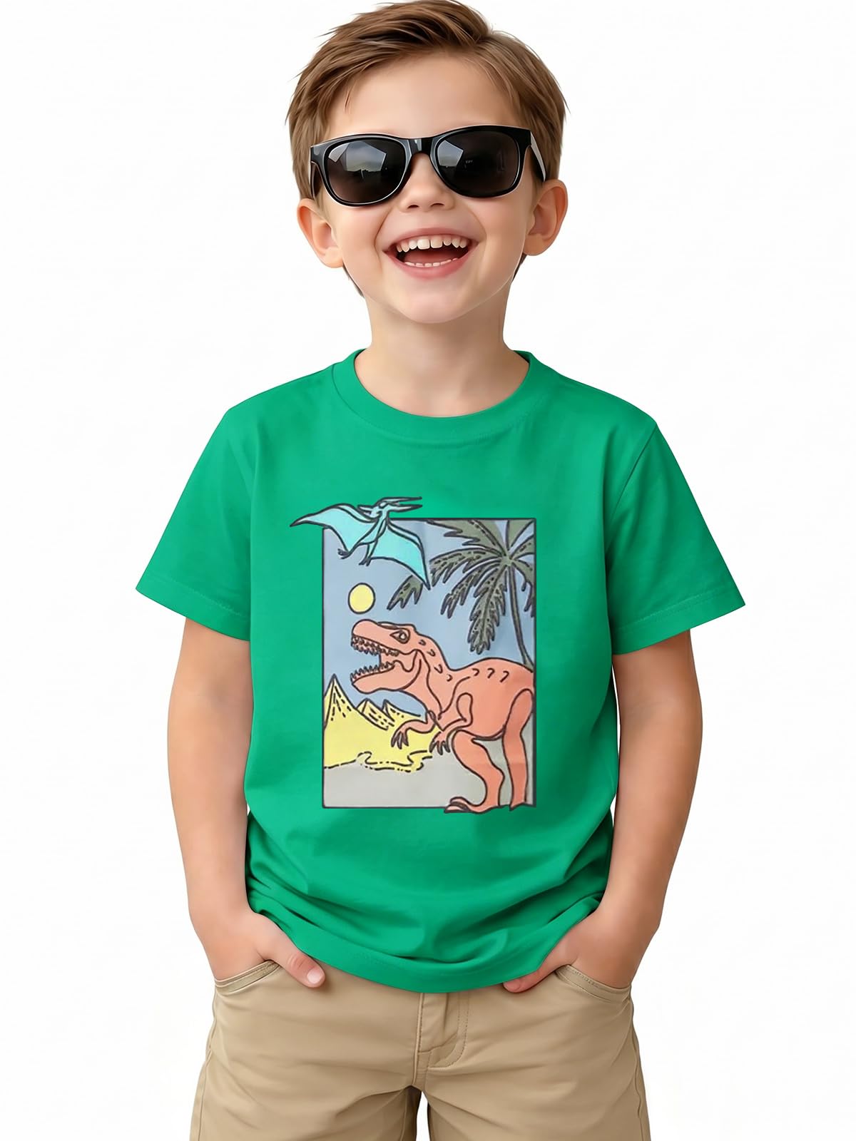 Haloumoning Maglietta a maniche corte per bambini con grafica a forma di dinosau