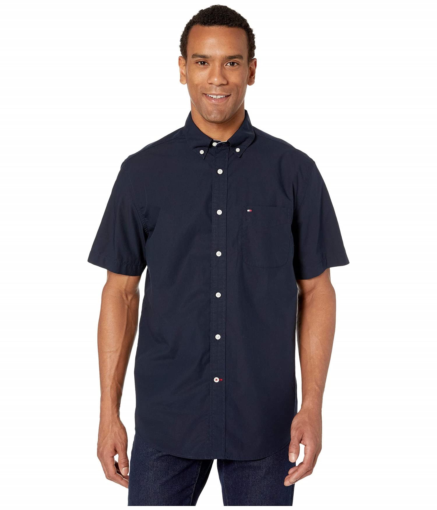Tommy Hilfiger Mens Short Sleeve Button-Down Shirtdress Shirt